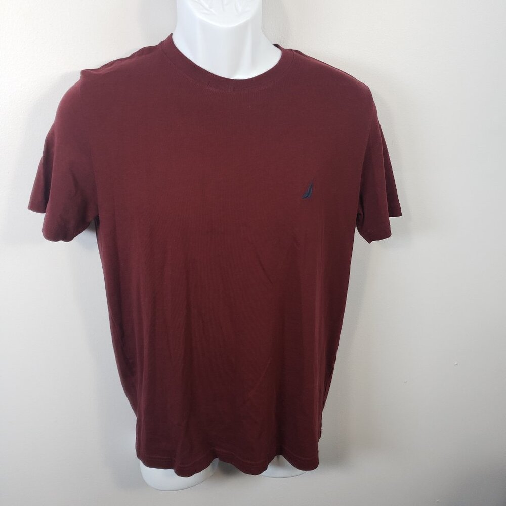 Nautica Shirt Medium Pima Cotton Burgundy Sail Logo Short Sleeve Mens / A27